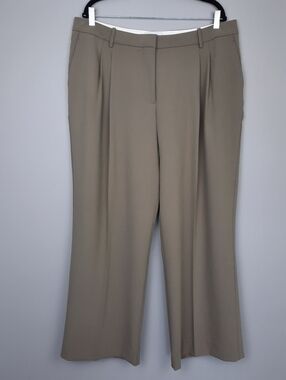 Reiss Madelyn Khaki High Rise Wide Leg Trousers size 14
